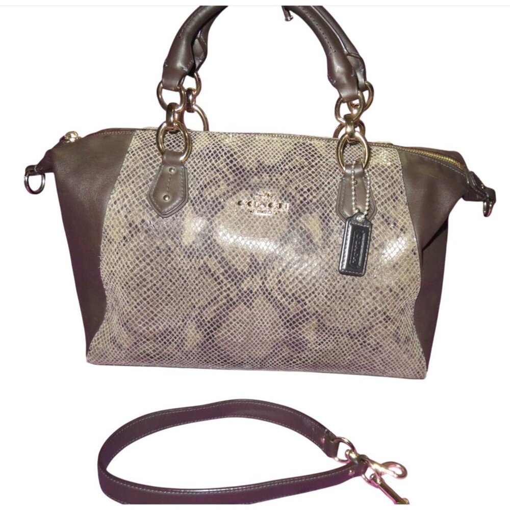 Coach 2014 Colette Brown Gray Exotic Python Graphite Embossed Leather Crossbody